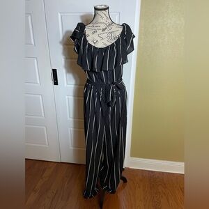 Toxica Black and White Pinstripe Wide Leg Jumpsuit